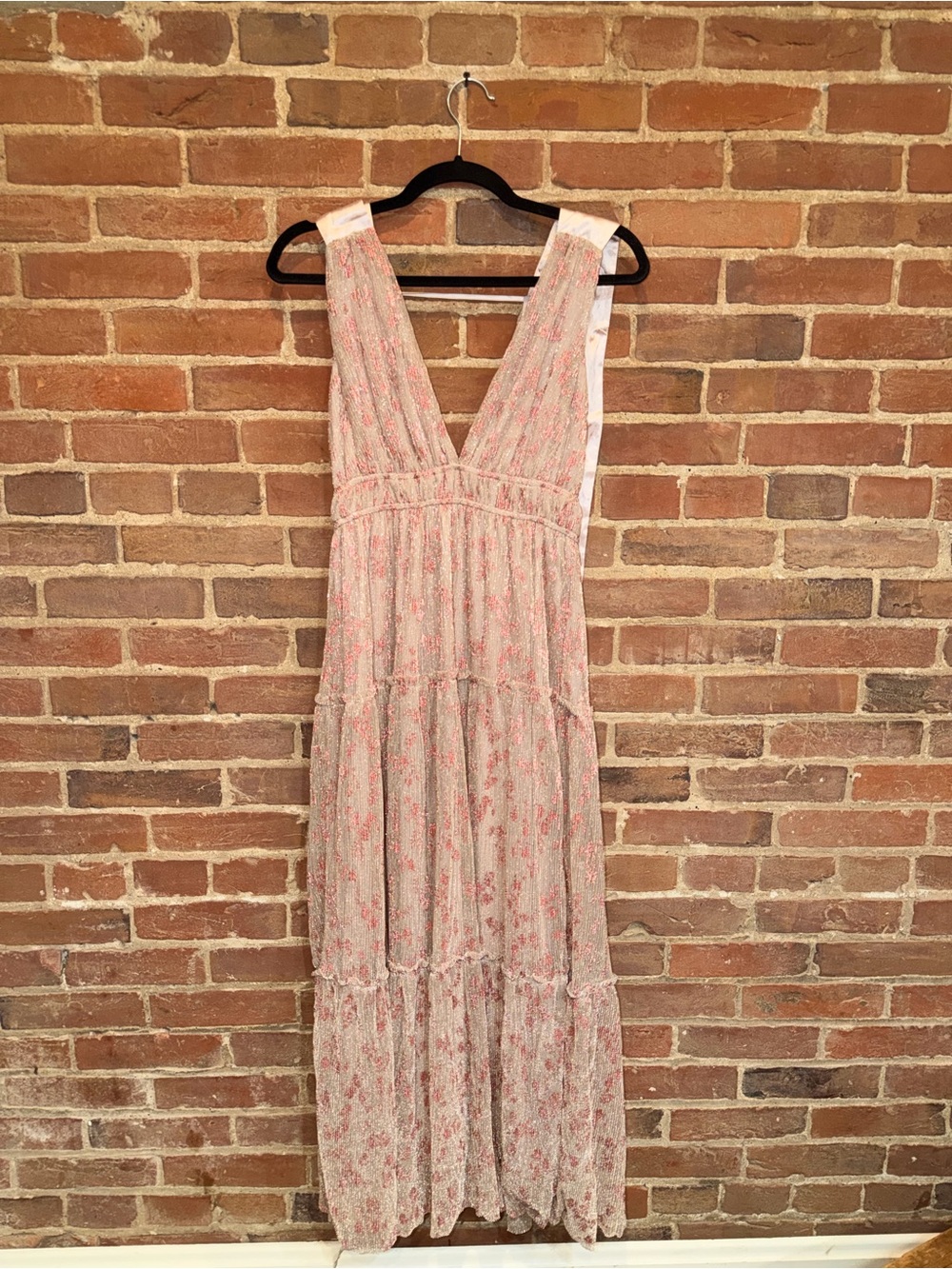 NWT Flora Boutique Sleeveless Pink Floral Maxi Dress with Deep V-Neck